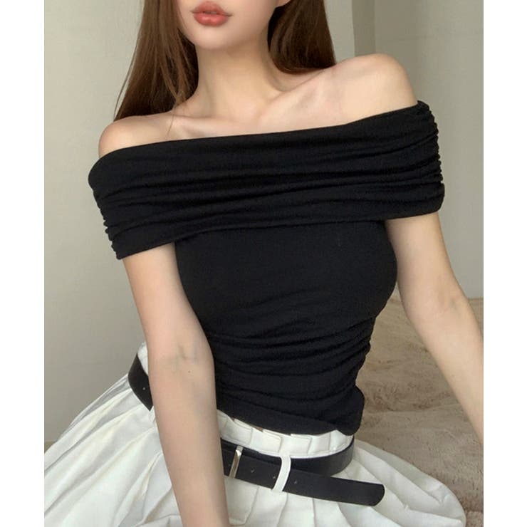 ブラック | オフショルダートップス 半袖 Tシャツ | Riff