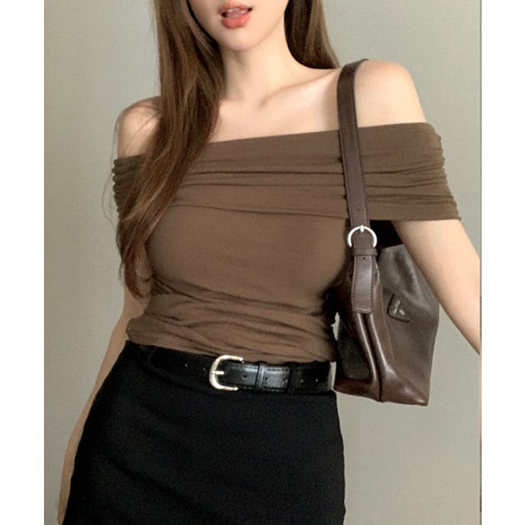 ブラウン | オフショルダートップス 半袖 Tシャツ | Riff