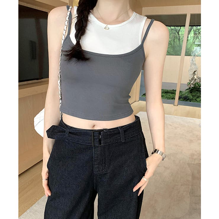 重ね着風タンクトップ フェイクレイヤード ドッキング | Riff | 詳細画像10 