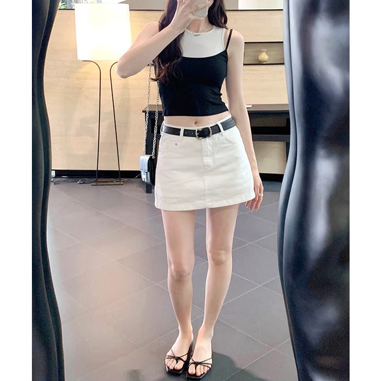 重ね着風タンクトップ フェイクレイヤード ドッキング[品番