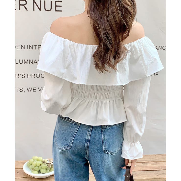 オフショルフリルシャーリングトップス パフスリーブ ペプラム | Riff | 詳細画像12 