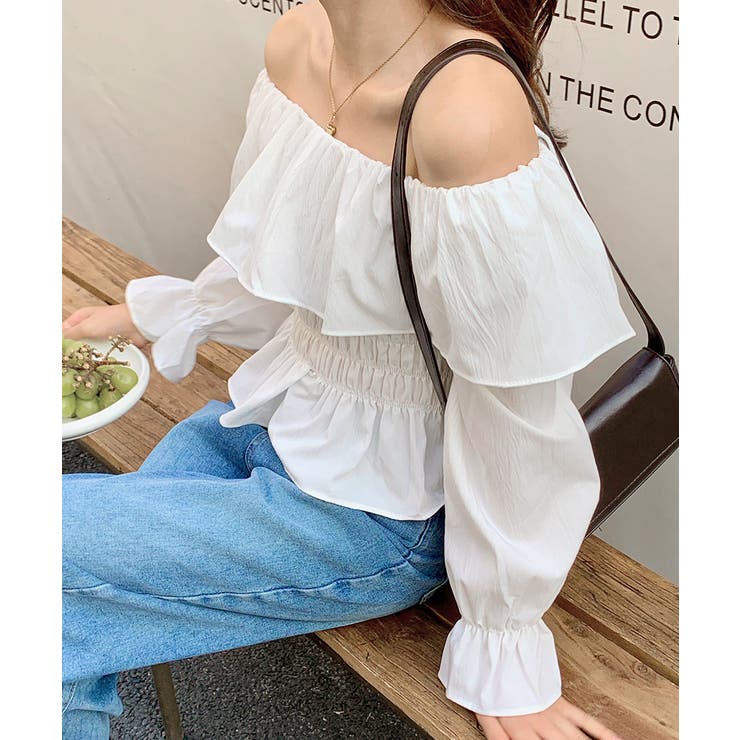 オフショルフリルシャーリングトップス パフスリーブ ペプラム | Riff | 詳細画像15 