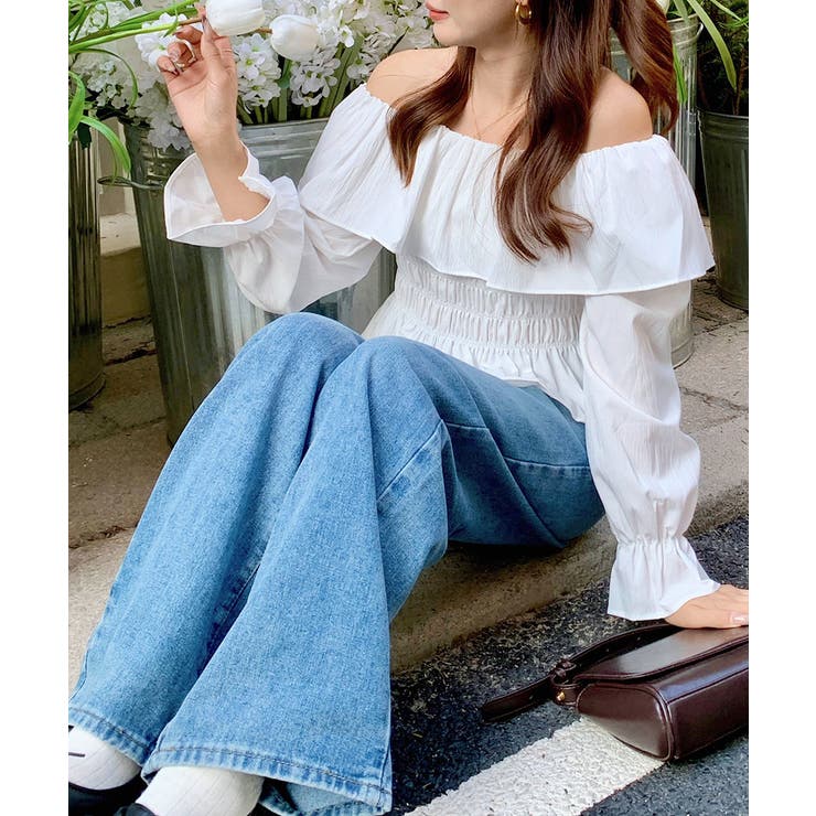 オフショルフリルシャーリングトップス パフスリーブ ペプラム | Riff | 詳細画像20 