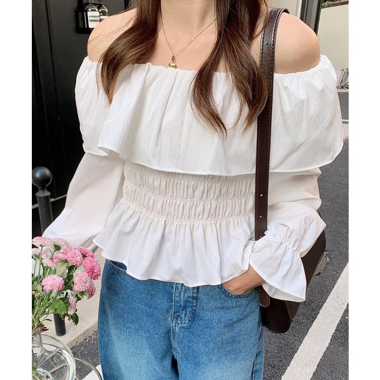 オフショルフリルシャーリングトップス パフスリーブ ペプラム | Riff | 詳細画像22 