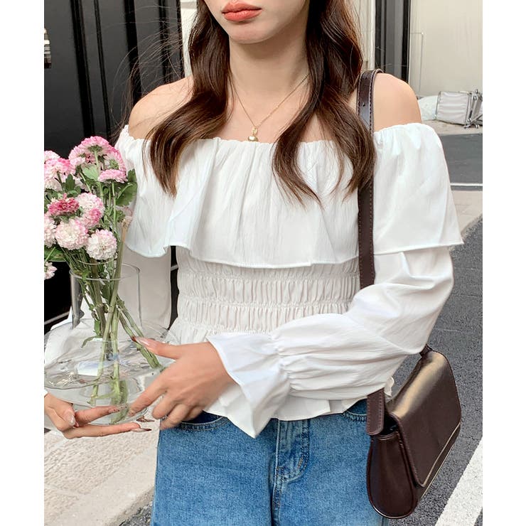 オフショルフリルシャーリングトップス パフスリーブ ペプラム | Riff | 詳細画像23 