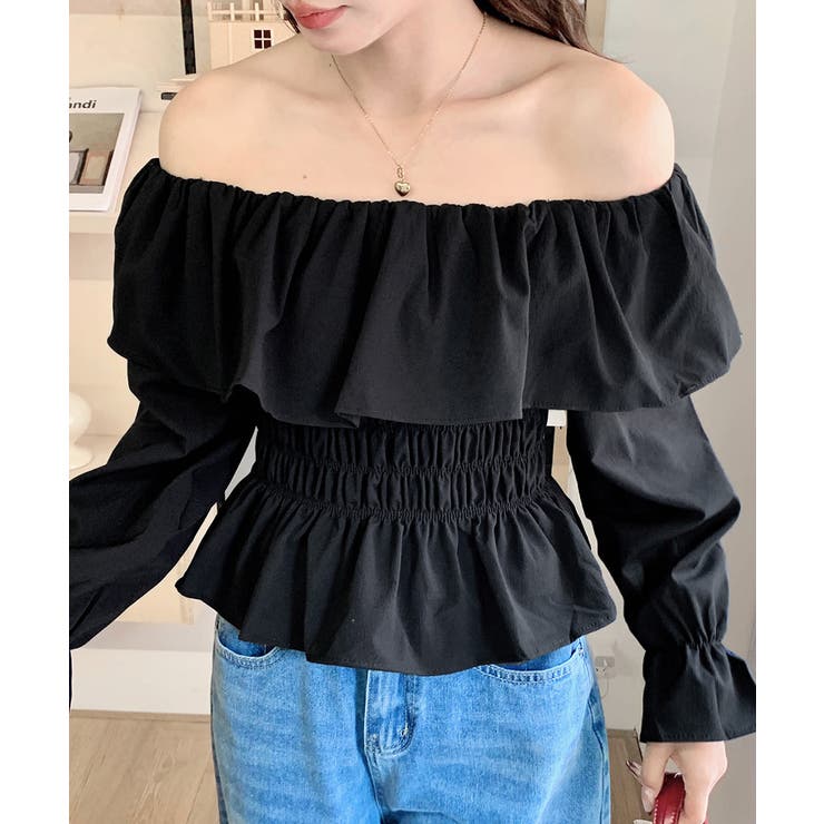 オフショルフリルシャーリングトップス パフスリーブ ペプラム | Riff | 詳細画像30 