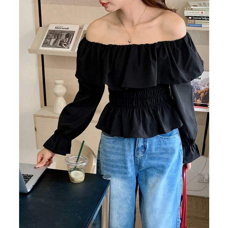 オフショルフリルシャーリングトップス パフスリーブ ペプラム | Riff | 詳細画像31 