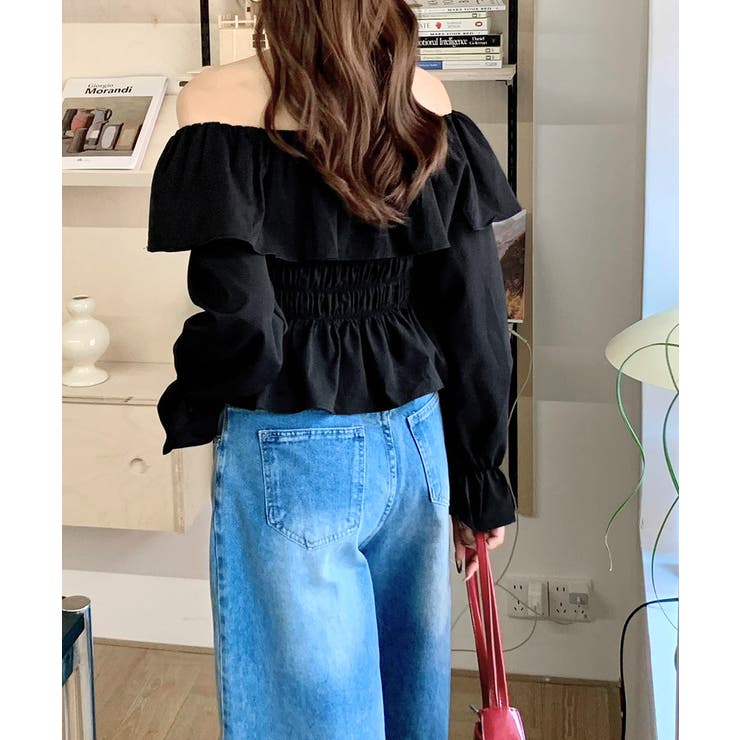 オフショルフリルシャーリングトップス パフスリーブ ペプラム | Riff | 詳細画像32 