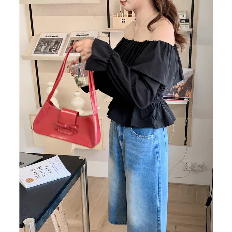 オフショルフリルシャーリングトップス パフスリーブ ペプラム | Riff | 詳細画像36 