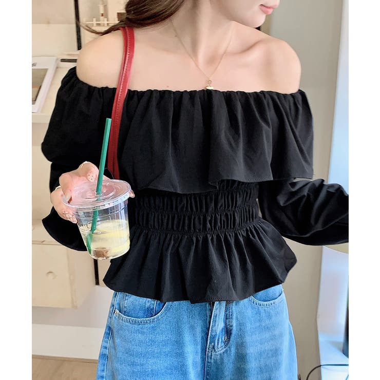 オフショルフリルシャーリングトップス パフスリーブ ペプラム | Riff | 詳細画像37 