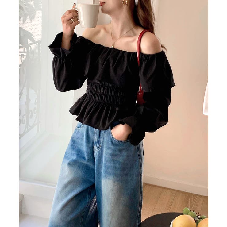 オフショルフリルシャーリングトップス パフスリーブ ペプラム | Riff | 詳細画像40 