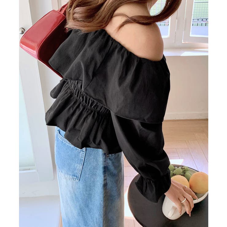 オフショルフリルシャーリングトップス パフスリーブ ペプラム | Riff | 詳細画像42 