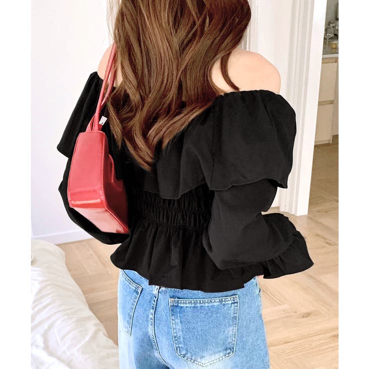 オフショルフリルシャーリングトップス パフスリーブ ペプラム | Riff | 詳細画像43 