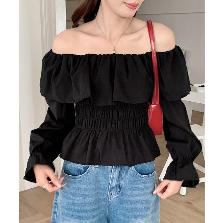 オフショルフリルシャーリングトップス パフスリーブ ペプラム | Riff | 詳細画像44 