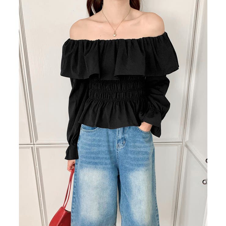 オフショルフリルシャーリングトップス パフスリーブ ペプラム | Riff | 詳細画像47 