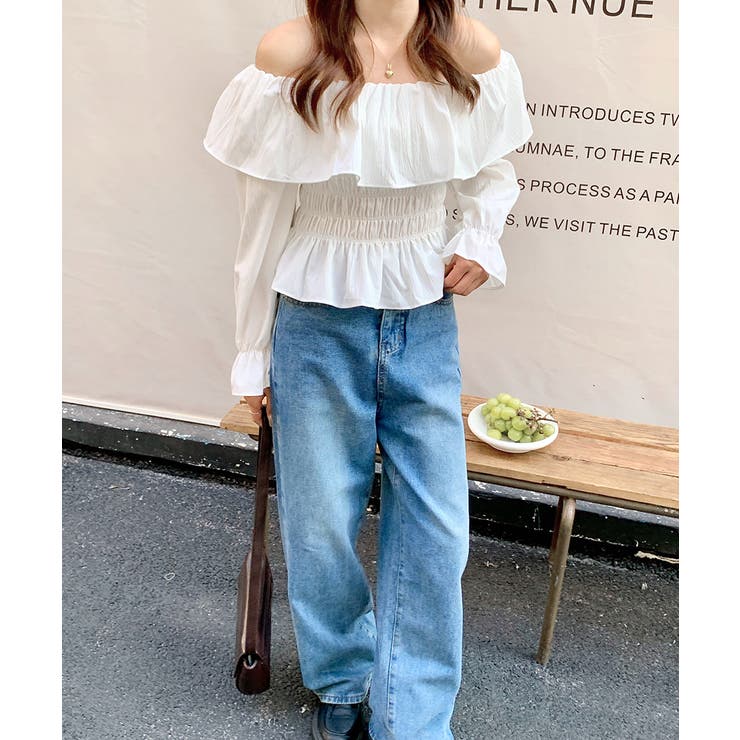 オフショルフリルシャーリングトップス パフスリーブ ペプラム | Riff | 詳細画像5 