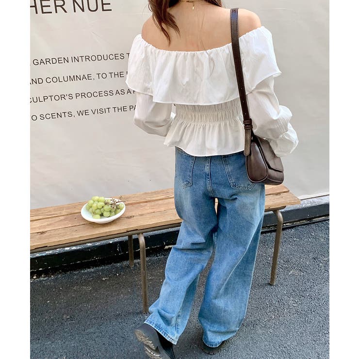 オフショルフリルシャーリングトップス パフスリーブ ペプラム | Riff | 詳細画像9 