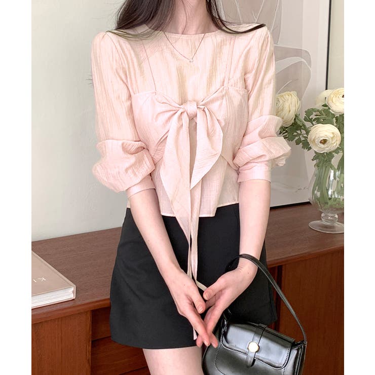 [2点セット] フロントリボンビスチェ+シアーブラウス アンサンブル | Riff | 詳細画像3 