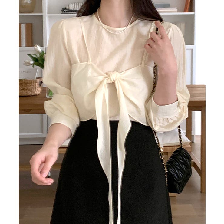 [2点セット] フロントリボンビスチェ+シアーブラウス アンサンブル | Riff | 詳細画像9 