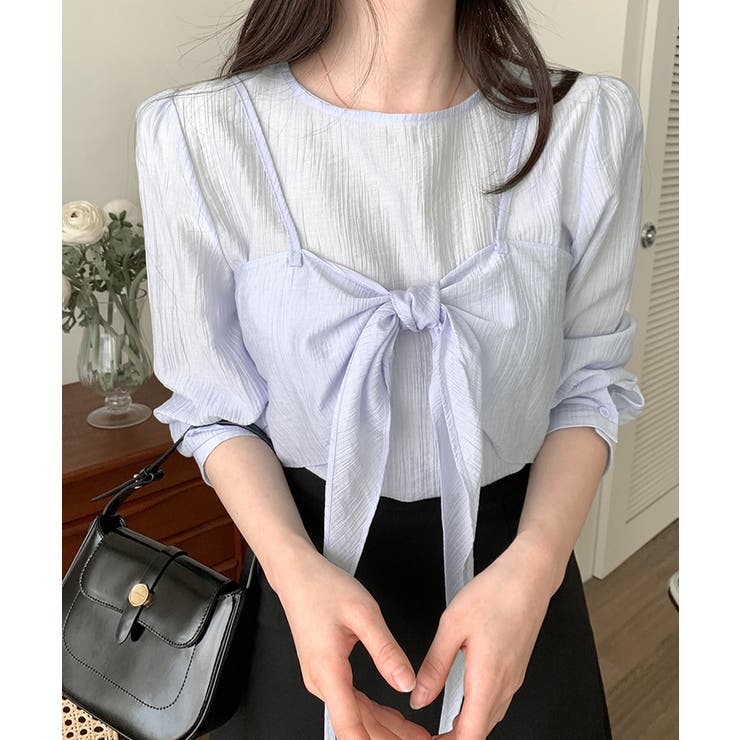 サックス | [2点セット] フロントリボンビスチェ+シアーブラウス アンサンブル | Riff