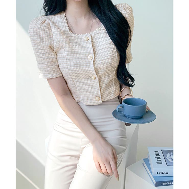 ショート丈ツイードジャケット 半袖 ノーカラージャケット | Riff | 詳細画像10 