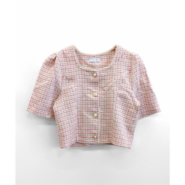 ショート丈ツイードジャケット 半袖 ノーカラージャケット | Riff | 詳細画像18 