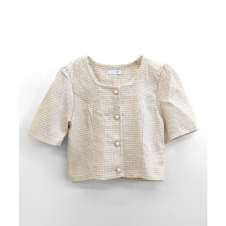 ショート丈ツイードジャケット 半袖 ノーカラージャケット | Riff | 詳細画像19 