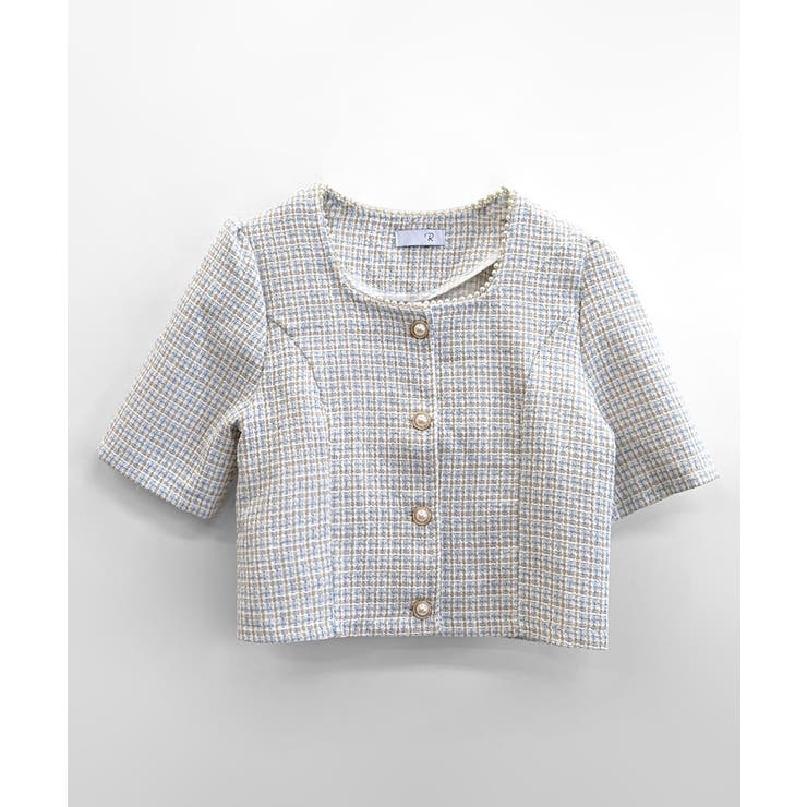 ショート丈ツイードジャケット 半袖 ノーカラージャケット | Riff | 詳細画像20 