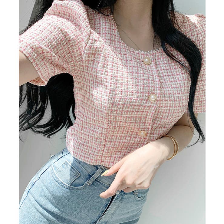 ショート丈ツイードジャケット 半袖 ノーカラージャケット | Riff | 詳細画像3 