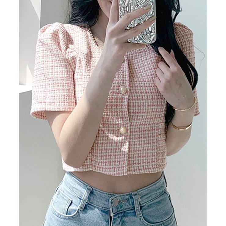 ショート丈ツイードジャケット 半袖 ノーカラージャケット | Riff | 詳細画像6 