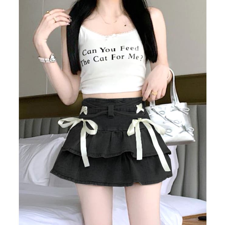 リボンデニムフリルミニスカート インナーパンツ付き ティアード | Riff | 詳細画像10 