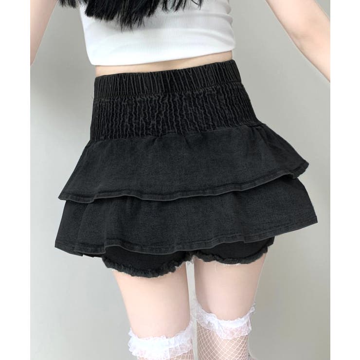 リボンデニムフリルミニスカート インナーパンツ付き ティアード | Riff | 詳細画像13 