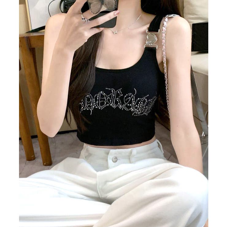 カップ付きラインストーンタンクトップ ブラトップ キャミソール | Riff | 詳細画像10 