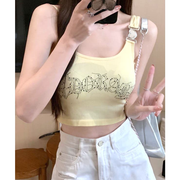 カップ付きラインストーンタンクトップ ブラトップ キャミソール | Riff | 詳細画像12 