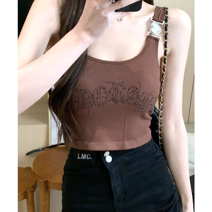 カップ付きラインストーンタンクトップ ブラトップ キャミソール | Riff | 詳細画像14 