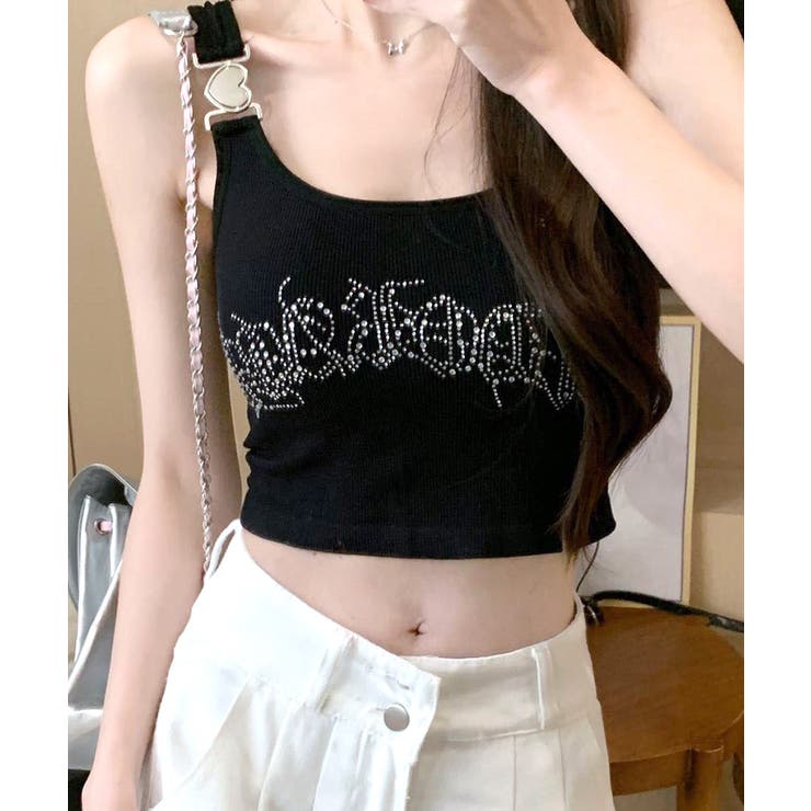 カップ付きラインストーンタンクトップ ブラトップ キャミソール | Riff | 詳細画像8 