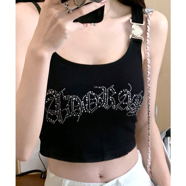 カップ付きラインストーンタンクトップ ブラトップ キャミソール | Riff | 詳細画像9 