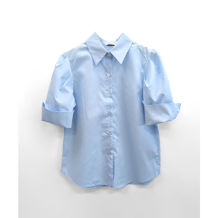 折り返しタックスリーブ半袖シャツ オープンカラー ブラウス | Riff | 詳細画像13 