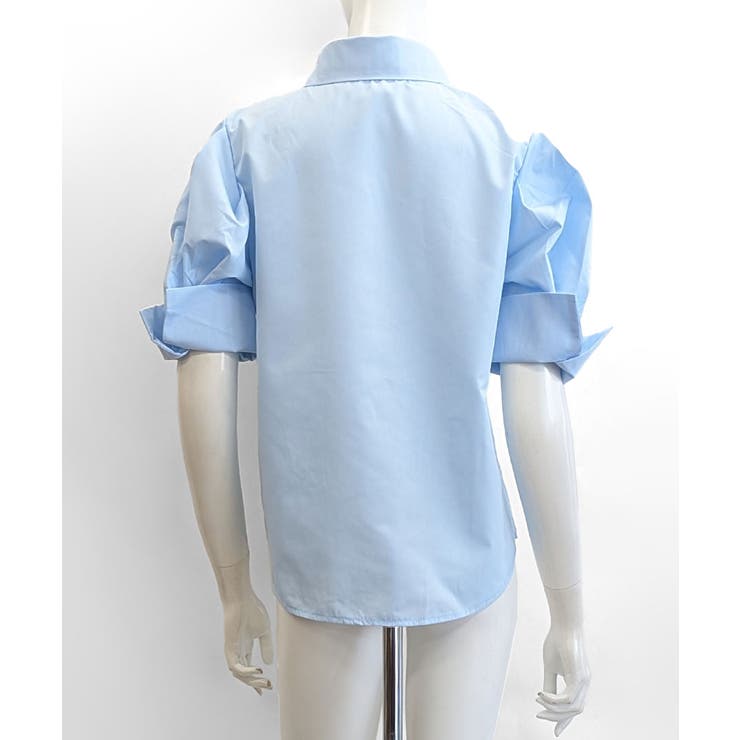 折り返しタックスリーブ半袖シャツ オープンカラー ブラウス | Riff | 詳細画像16 