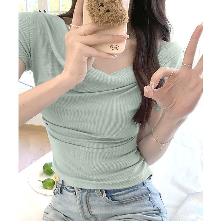 ドレープネックリブトップス 半袖 Tシャツ | Riff | 詳細画像37 