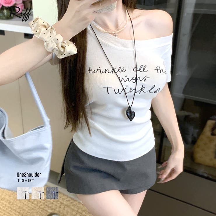 ワンショルダーサイドスリットロゴトップス イレギュラーヘム Tシャツ | Riff | 詳細画像1 