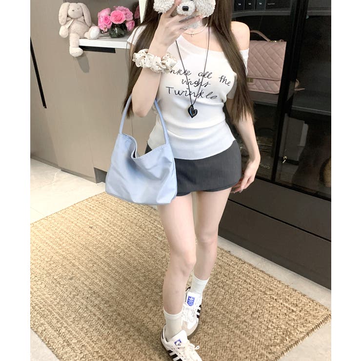 ワンショルダーサイドスリットロゴトップス イレギュラーヘム Tシャツ | Riff | 詳細画像11 