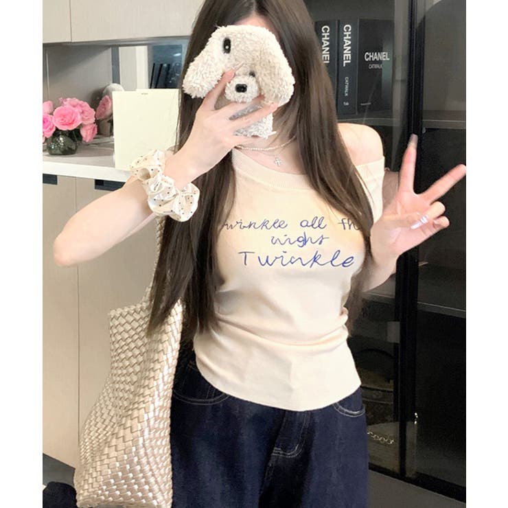 ワンショルダーサイドスリットロゴトップス イレギュラーヘム Tシャツ | Riff | 詳細画像13 