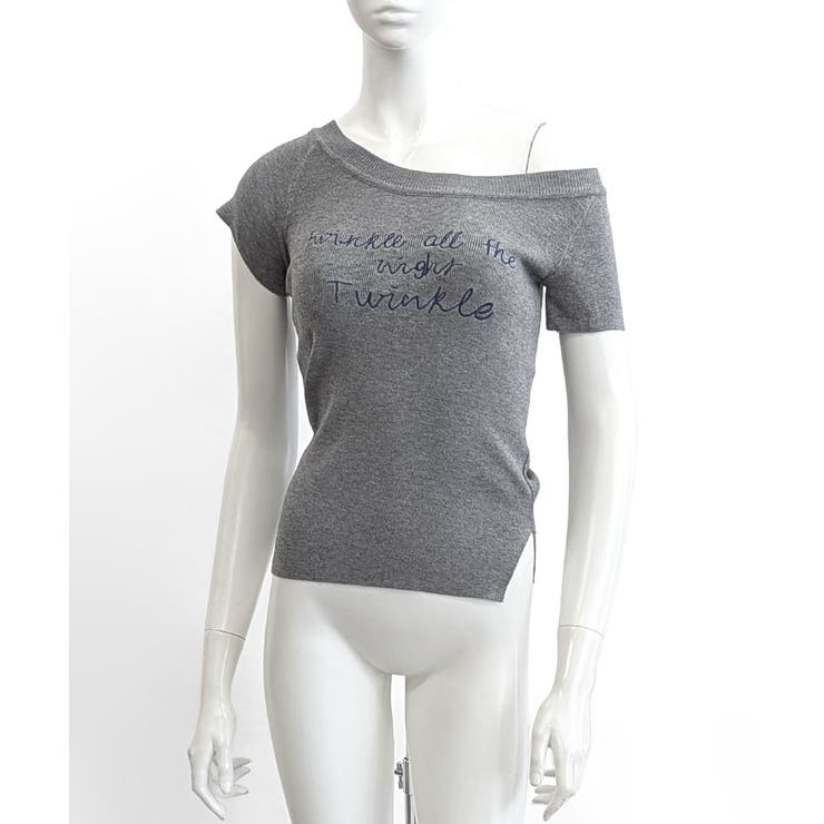 ワンショルダーサイドスリットロゴトップス イレギュラーヘム Tシャツ | Riff | 詳細画像18 