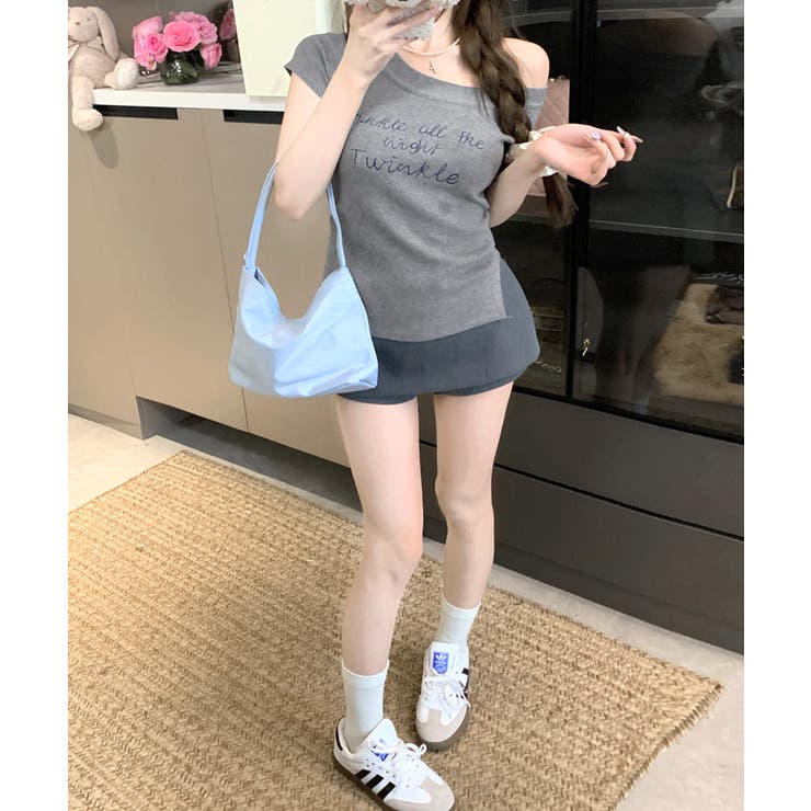 ワンショルダーサイドスリットロゴトップス イレギュラーヘム Tシャツ | Riff | 詳細画像6 