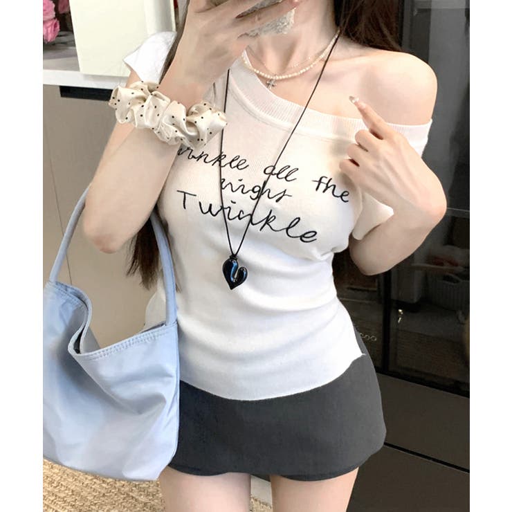 ワンショルダーサイドスリットロゴトップス イレギュラーヘム Tシャツ | Riff | 詳細画像7 