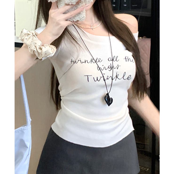ワンショルダーサイドスリットロゴトップス イレギュラーヘム Tシャツ | Riff | 詳細画像8 