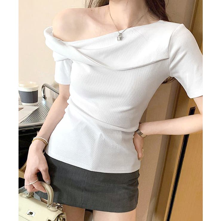 ホワイト | ワンショルトップス 半袖 Tシャツ | Riff
