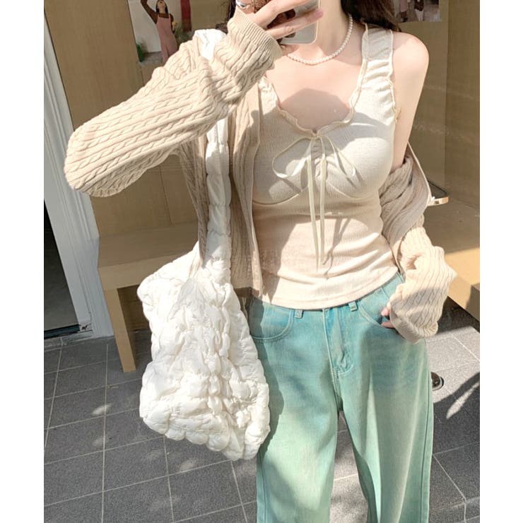 センターリボンギャザーノースリーブ 2WAY オフショル | Riff | 詳細画像15 