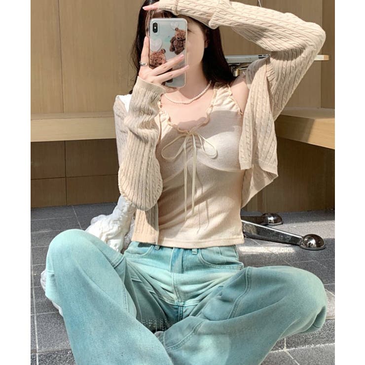 センターリボンギャザーノースリーブ 2WAY オフショル | Riff | 詳細画像16 